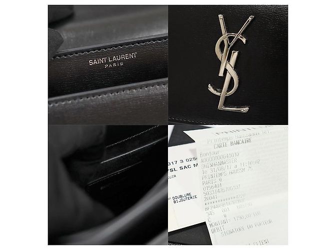Saint Laurent Borsa a spalla media in pelle di vitello nera con catena argentata Sunset Nero - vista 7