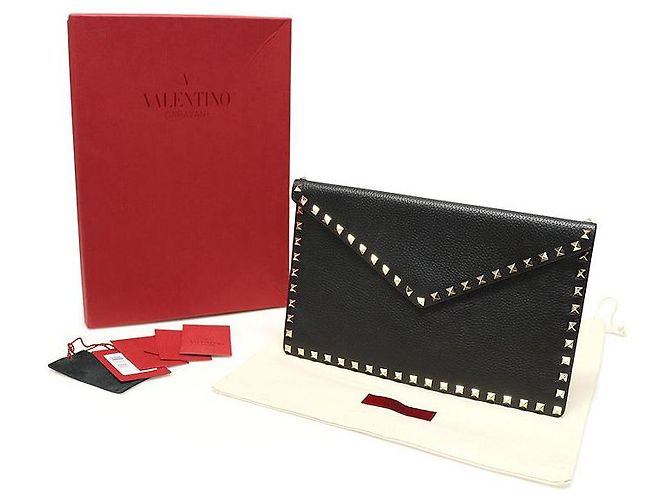 Valentino Pochette busta in vitello nero stampato con borchie dorate Rockstud - vista 2
