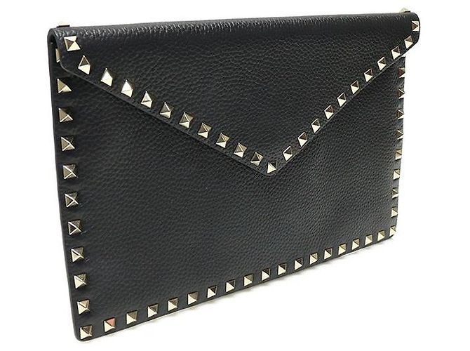 Valentino Pochette busta in vitello nero stampato con borchie dorate Rockstud - vista 3