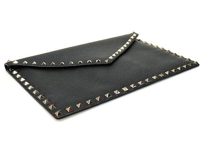 Valentino Pochette busta in vitello nero stampato con borchie dorate Rockstud - vista 4