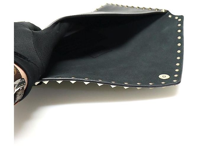 Valentino Pochette busta in vitello nero stampato con borchie dorate Rockstud - vista 6