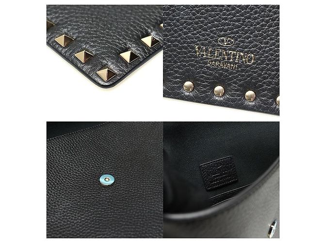 Valentino Pochette busta in vitello nero stampato con borchie dorate Rockstud - vista 7