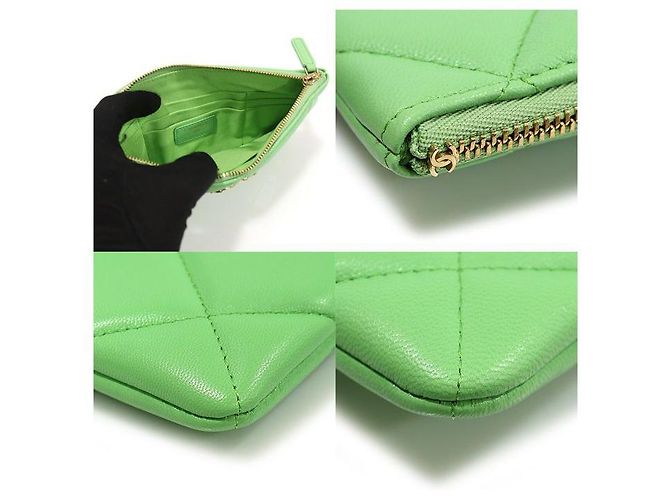 Chanel Pochette piccola in pelle di capra verde con logo in metallo dorato - vista 6