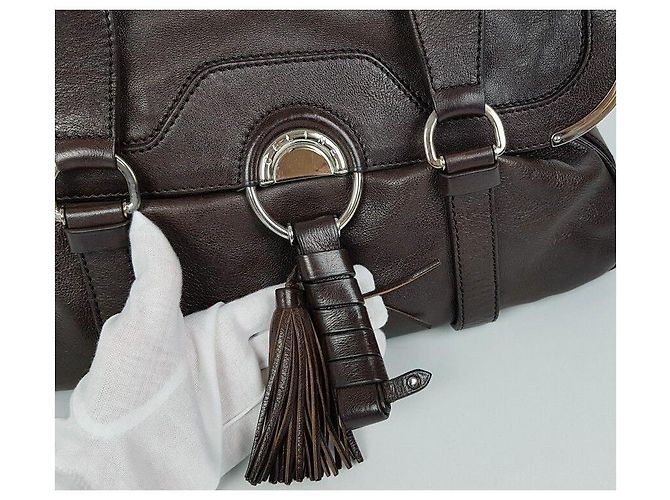 Céline Borsa a Spalla in Pelle con Frange Marrone - vista 2