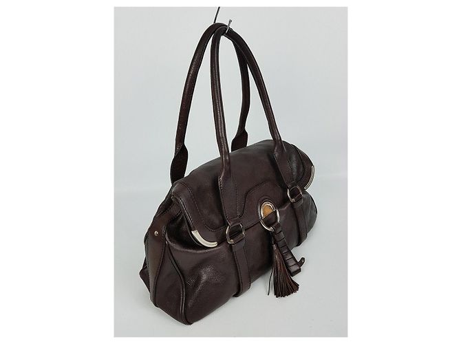 Céline Borsa a Spalla in Pelle con Frange Marrone - vista 3