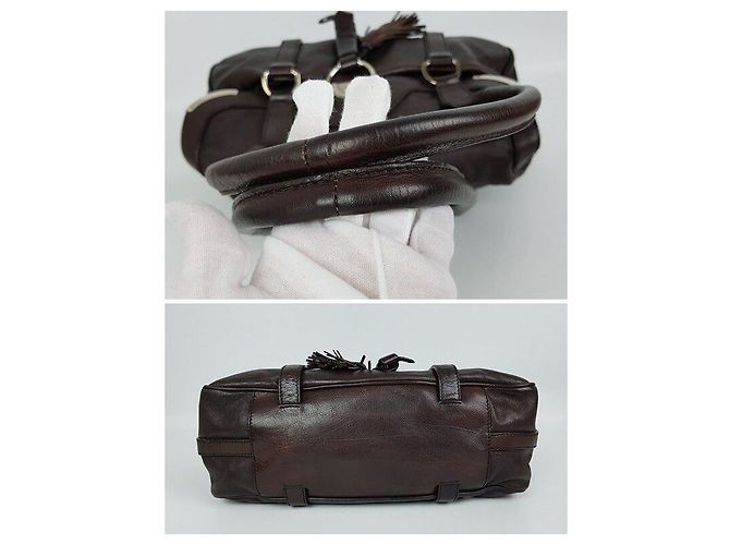Céline Borsa a Spalla in Pelle con Frange Marrone - vista 6