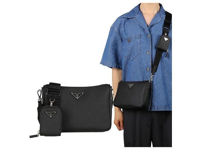 Prada Borsa a tracolla in pelle Saffiano Nero - vista 8