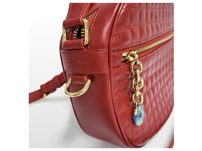 Céline Borsa a tracolla in pelle di vitello trapuntata Charm Rosso - vista 9
