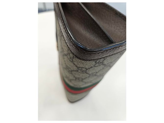 Gucci Borsa a Spalla Piccola Ophidia GG Supreme Chain Marrone - vista 14