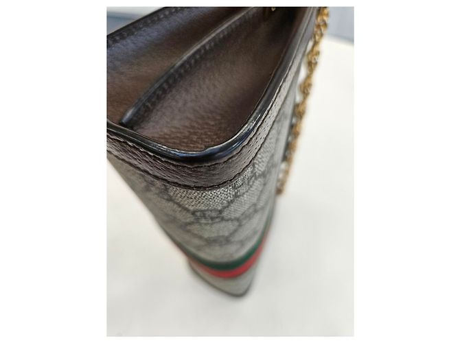 Gucci Borsa a Spalla Piccola Ophidia GG Supreme Chain Marrone - vista 15