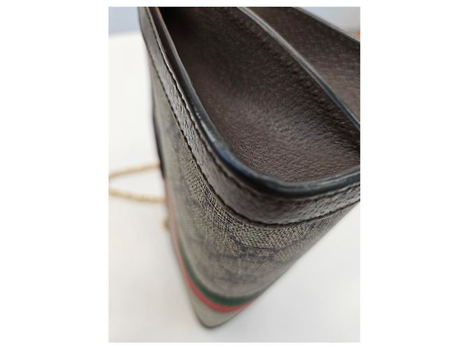 Gucci Borsa a Spalla Piccola Ophidia GG Supreme Chain Marrone - vista 16