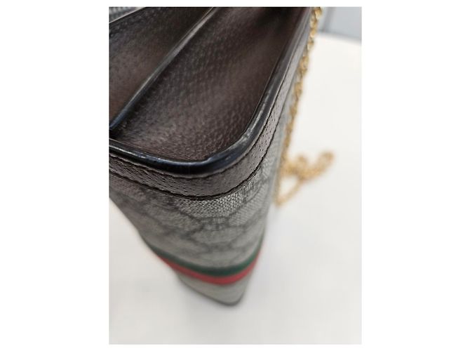 Gucci Borsa a Spalla Piccola Ophidia GG Supreme Chain Marrone - vista 17