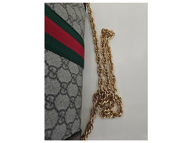 Gucci Borsa a Spalla Piccola Ophidia GG Supreme Chain Marrone - vista 18