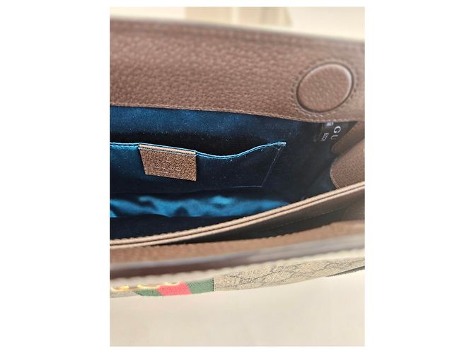 Gucci Borsa a Spalla Piccola Ophidia GG Supreme Chain Marrone - vista 23