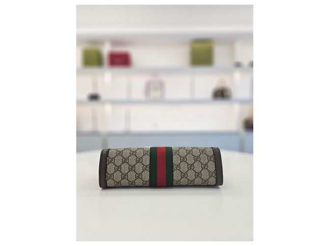 Gucci Borsa a Spalla Piccola Ophidia GG Supreme Chain Marrone - vista 4