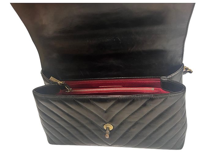 Chanel Chevron Glasiertes Vintage Kalbsleder Coco Handle Medium Schwarz - Ansicht 8