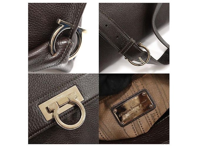 Salvatore Ferragamo Sofia Piccola in Pelle di Vitello Marrone con Gancini Argento - vista 2