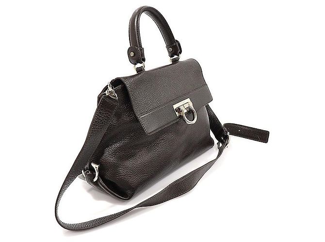 Salvatore Ferragamo Sofia Piccola in Pelle di Vitello Marrone con Gancini Argento - vista 4