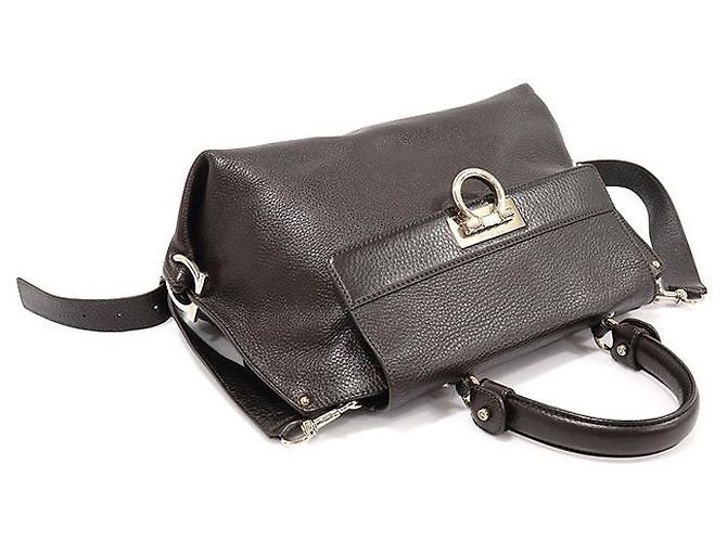 Salvatore Ferragamo Sofia Piccola in Pelle di Vitello Marrone con Gancini Argento - vista 5
