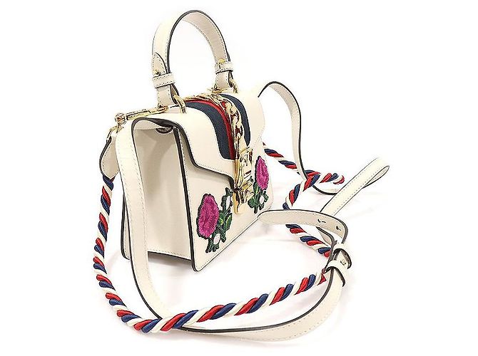 Gucci Mini bolsa de alça superior em couro branco com bordado de flores WEB - vista 3