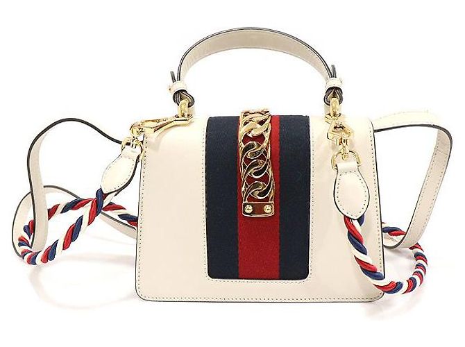 Gucci Mini bolsa de alça superior em couro branco com bordado de flores WEB - vista 4