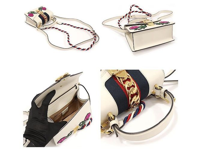Gucci Mini bolsa de alça superior em couro branco com bordado de flores WEB - vista 5
