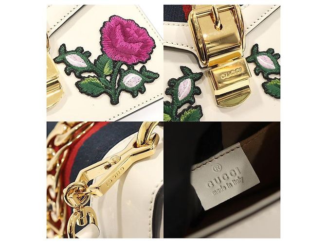 Gucci Mini bolsa de alça superior em couro branco com bordado de flores WEB - vista 7