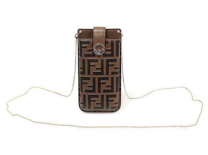 Fendi Pouch per smartphone in pelle di vitello marrone con logo FF, borsa a tracolla - vista 2