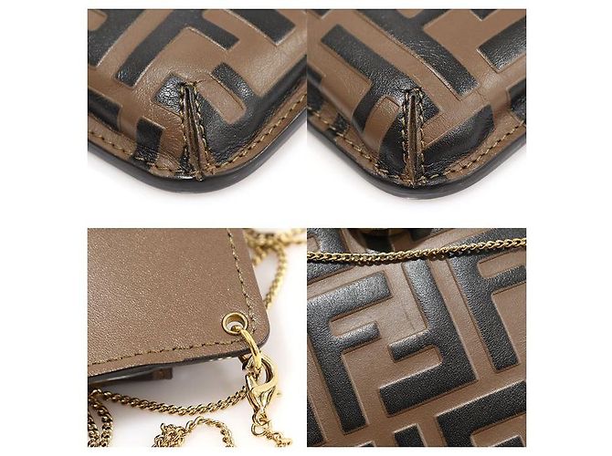 Fendi Pouch per smartphone in pelle di vitello marrone con logo FF, borsa a tracolla - vista 7