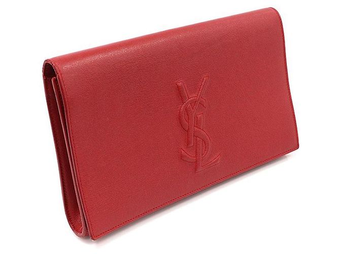 Jour Saint Laurent Pochette Monogram Veldture en Cuir Rouge - vue 3
