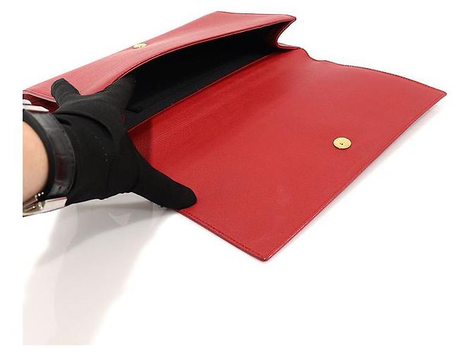 Jour Saint Laurent Pochette Monogram Veldture en Cuir Rouge - vue 6