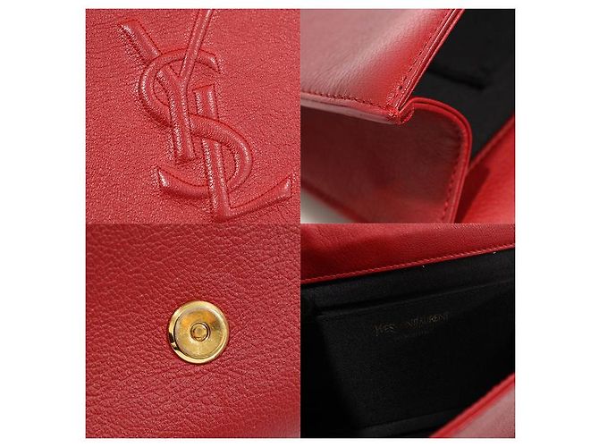 Jour Saint Laurent Pochette Monogram Veldture en Cuir Rouge - vue 8