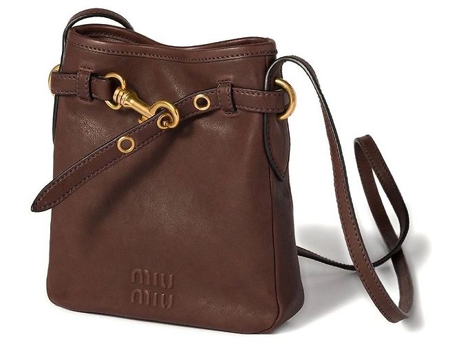 Borsa a tracolla in pelle Napa Miu Miu marrone AEFX - vista 3