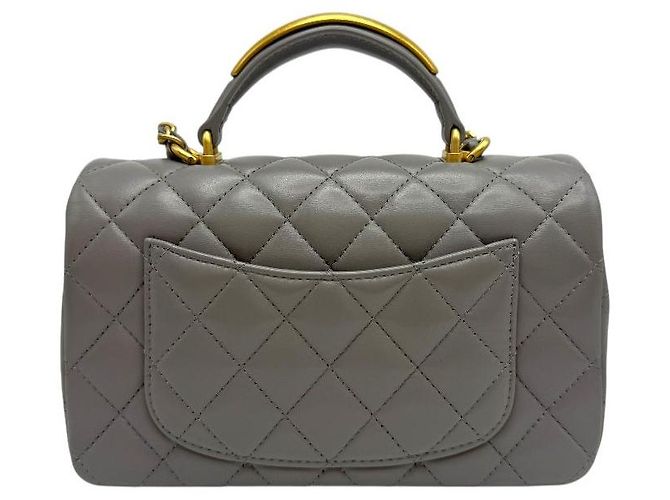 Chanel Mini borsa classica a manico superiore in pelle di agnello grigia Marrone - vista 4