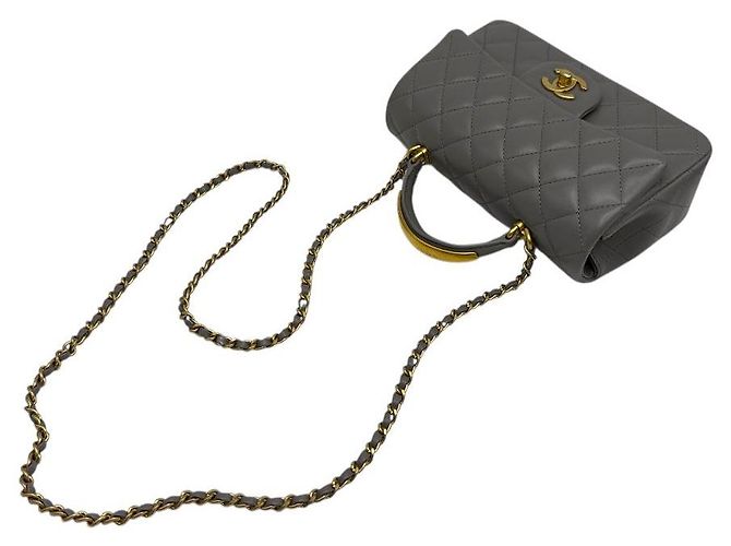 Chanel Mini borsa classica a manico superiore in pelle di agnello grigia Marrone - vista 6