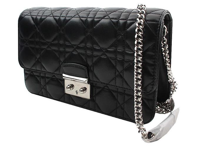 Dior Mini borsa a tracolla in agnello nero Cannage argento - vista 2