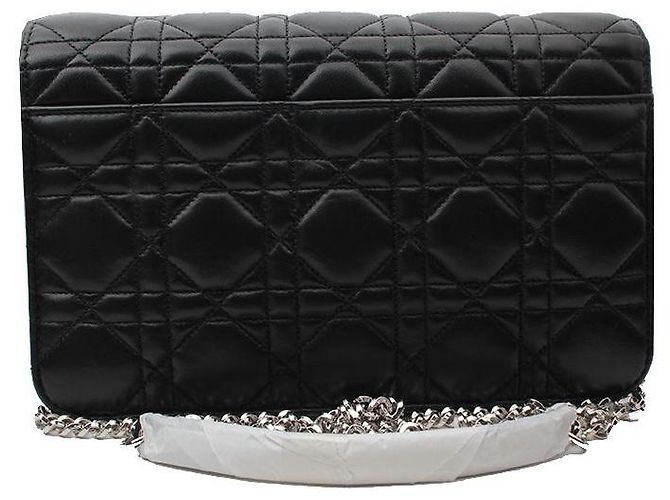 Dior Mini borsa a tracolla in agnello nero Cannage argento - vista 3
