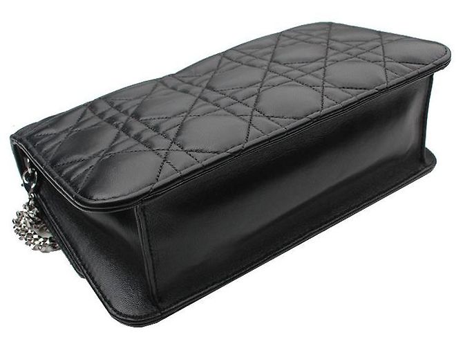 Dior Mini borsa a tracolla in agnello nero Cannage argento - vista 4