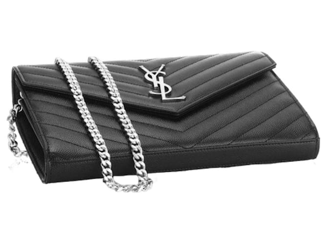 Saint Laurent Borsa a Spalla Monogram Chain Argento Nero - vista 11