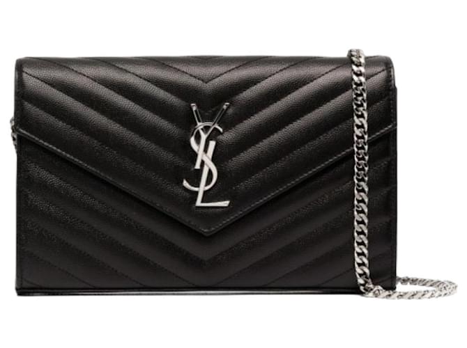 Saint Laurent Borsa a Spalla Monogram Chain Argento Nero - vista 2