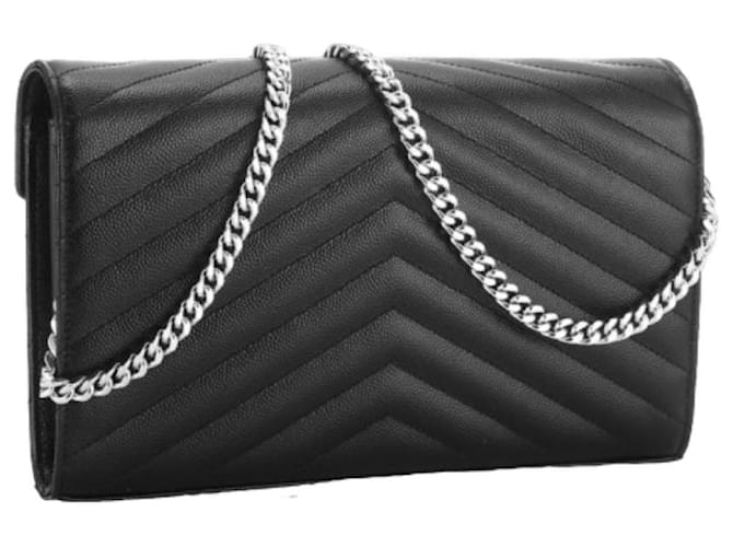 Saint Laurent Borsa a Spalla Monogram Chain Argento Nero - vista 4