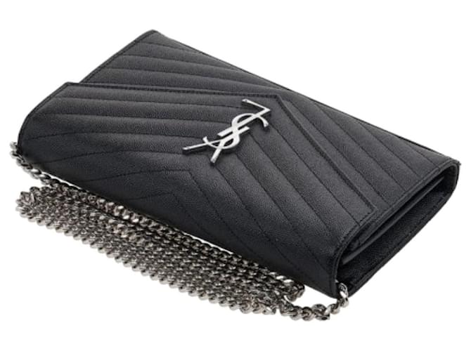 Saint Laurent Borsa a Spalla Monogram Chain Argento Nero - vista 5