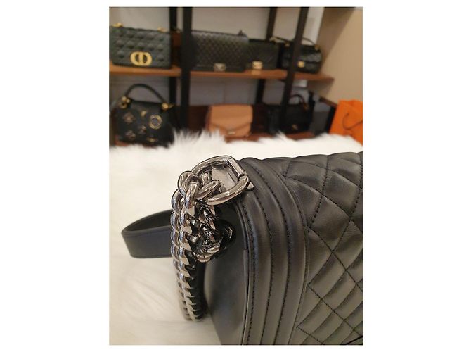 Chanel Borsa Boy Media in Pelle di Agnello Nera Nero - vista 7