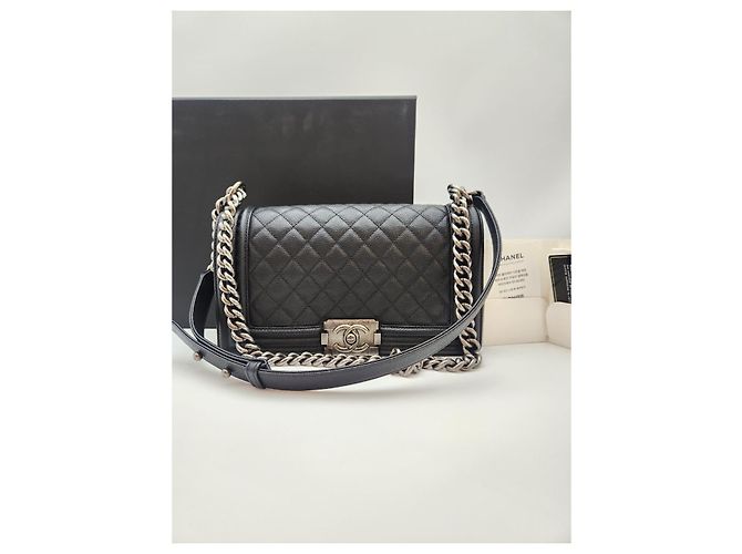 Chanel Borsa Boy Media Caviar Nera Serie Nero - vista 5