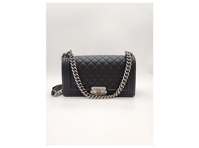 Chanel Borsa Boy Media Caviar Nera Serie Nero - vista 6