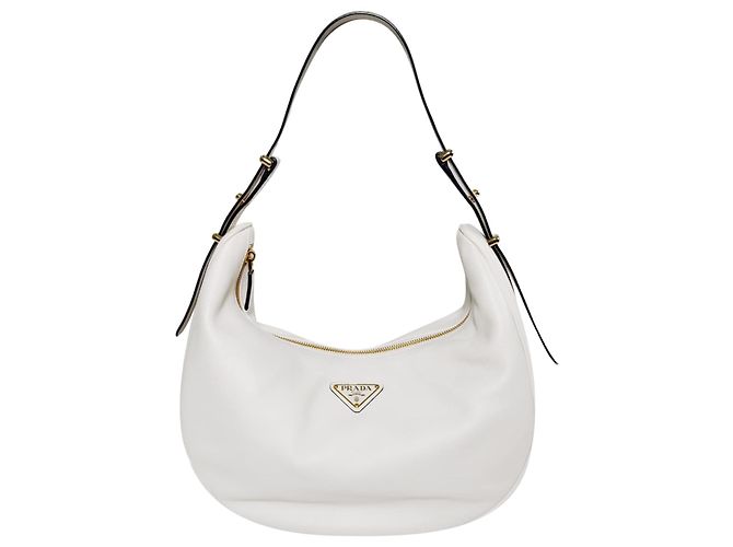 Prada Bolsa de ombro de couro branco com logo triangular Arke para mulheres - Grande - vista 2