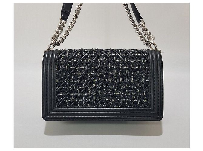 Chanel Borsa Boy in Tweed Serie Media Nero - vista 5
