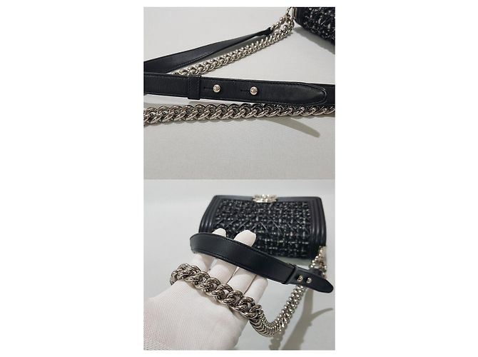 Chanel Borsa Boy in Tweed Serie Media Nero - vista 6