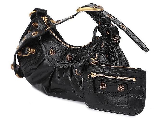 Balenciaga Borsa a Spalla in Coccodrillo Nero - vista 4