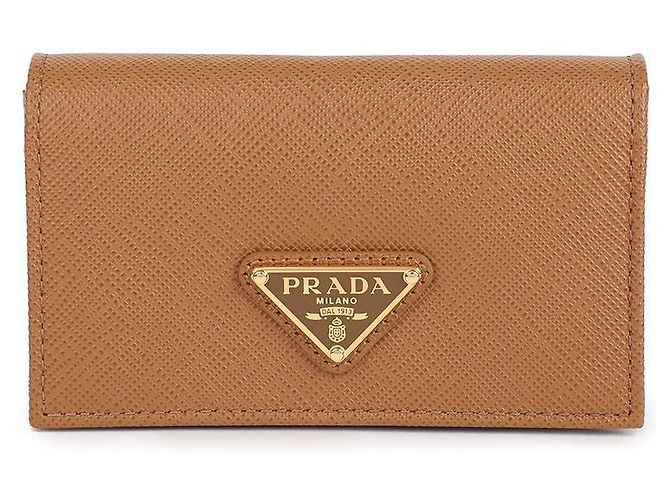 Prada Tarjetero de cuero Saffiano con logo en triángulo Castaño - vista 3